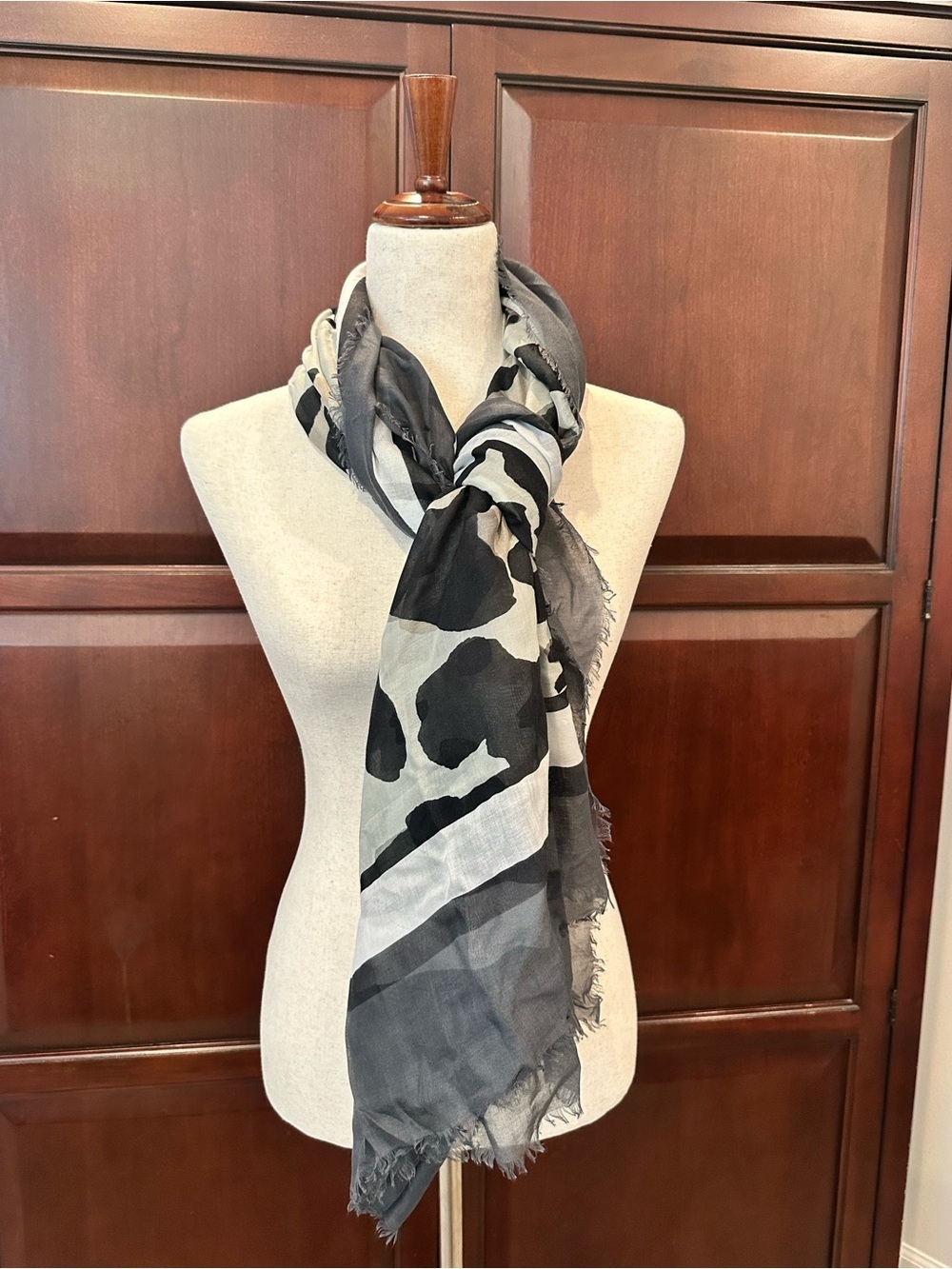 Burberry Black and White Animal Print Silk Square Scarf - Picture 2 of 12